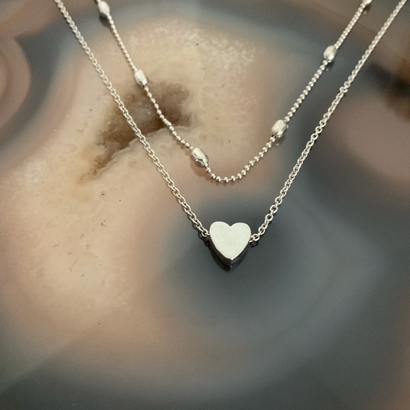Silver tiny heart choker ball chain choker 2 pieces layering necklace - Picture 2 of 7